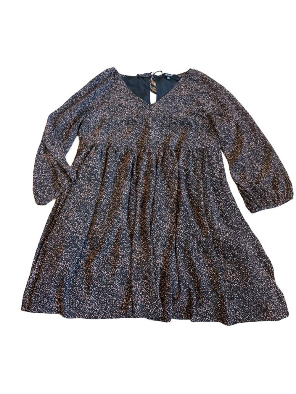 Madewell Black Rust Ditsy Print V Neck Long Sleeve Mini Dress Smock Small Womens